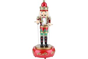 Auniq Nussknacker Spieluhr, 38CM Bewegliche Spieluhr Handgefertigter Nussknacker aus Holz Musik Nussknacker, Weihnachtshaus Urlaub Dekoration Schlagzeuger Soldat (rot)