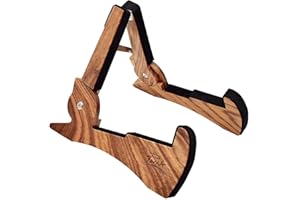 KINGPOINT Soporte plegable para guitarra de madera maciza, con forma de conejo, para guitarras eléctricas, bajos, universal (soporte de madera de cebra)