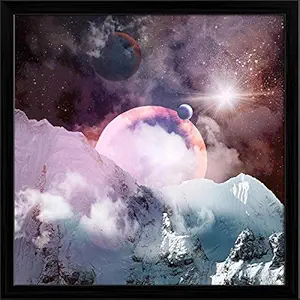 ArtzFolio Planets in Fantasy Space Tabletop Painting Black Frame 6 x 6 inch (15 x 15 cms)