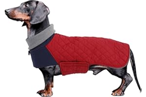 Geyecete Jamnik Płaszcz Zimowy - Ciepły, Wodoodporny, Wiatroszczelny z Wysokim Dekoltem i Otworami na Sznurek - Kurtka dla Małego Psa - Czerwony - L