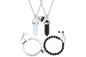 JSDDE Pendentif en Pièrre Hexagonale Collier Puzzle en Acier Inoxydable Pendentifs Quartz Pointu Pièrres Précieuses Collier Coeur Personnaliser