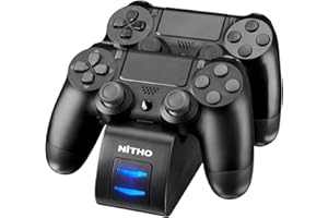 NiTHO Station de Charge sans Fil Compatible avec Les Manettes PS4, la Station Charge Jusqu'à 2X Manettes PS4, Dock de Charge avec 2X Fiches pour Eviter d'endommager Les Manettes