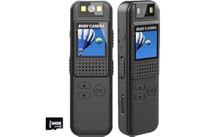 SRIKEKL 1080P HD Body Mounted Camera, Mini Body Worn Cam With 1.1" LCD,180° Rotatable Lens,for Law Enforcement Recorder,Security Guards,Indoor/Outdoor Use(64G Memory)