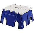 Primelife Plastic 7 Inch Folding Step Stool,Super Strong Foldable Stool for Adults & Kids, Portable Plastic Step Stool, Non Slip Folding Stools for Kitchen, Bathroom, Bedroom, Office (Blue - White)