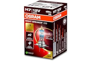 OSRAM NIGHT BREAKER 220, H7, 220% di luminosità in più, lampada faro alogena, 64210NB220, scatola pieghevole (1 lampada)