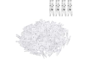 JEUFUN 35MM Clear Mini Pegs, Tiny Little Photo Clips, Hanging Photos Clothespins, Small Plastics Mini Clear Pegs for Hanging Photos Card Paper Arts Crafts Picture Weddings Parties Decoration (40 Pcs)