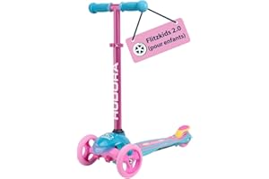 HUDORA Scooter Flitzkids 2.0 - Trottinette stable avec une grande plateforme - Réglable en hauteur et transportable - Mini-Trottinette à trois roues en aluminium pour enfants jusqu'à 50kg