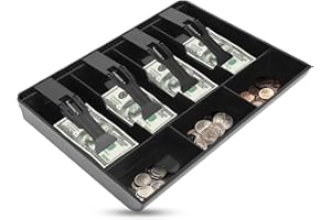 HERCHR Bandeja de Efectivo, Caja Registradora Reemplazo de la Bandeja de Inserción Caja con 4 Compartimentos para Billetes y 3 Compartimentos para Monedas para Tiendas, Bancos, Supermercados(Negro)