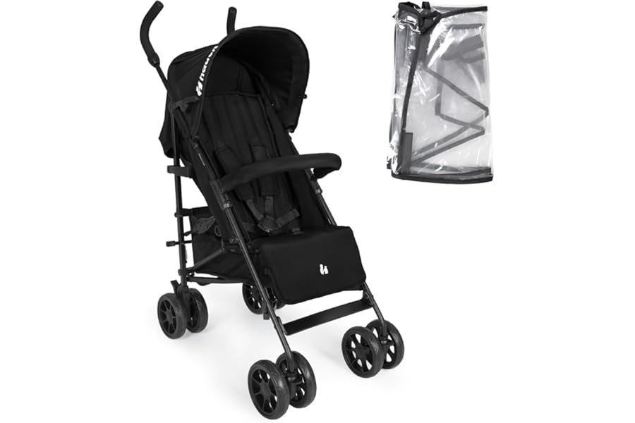 Hauck Fold N Care, Black - Lightweight Umbrella Pushchair with Raincover from 6 Months to 22 kg, Lie Flat, Compact Fold, Sun Canopy UPF 50+, EVA Wheels, Large Basket, Travel Stroller
