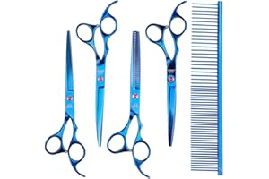 EDHA Dog Grooming Shears Professional Pet Grooming Scissors 7.0inch Stainless Steel Grooming Scissor Kit for Dog Cat Shears Set (Blue)
