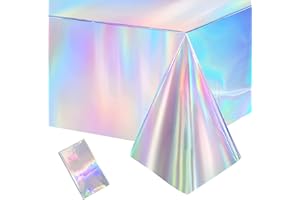 Andiker Plastikowe obrusy na imprezy, jednorazowe, błyszczące, wodoodporne i łatwe do czyszczenia, plastikowy prostokątny obrus na zebranie, przyjęcie urodzinowe, ślub, opalizujące dekoracje imprezowe