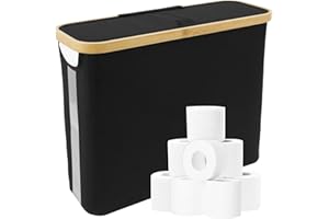 JOKAPY Cesto di carta igienica da 23,6 l, con coperchio, di capacità, 45 x 15 x 35 cm, organizer da bagno (nero)