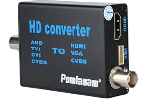 POMIACAM Conversor de señal de vídeo, 4 en 1 compuesto CVBS AHD TVI CVI a HDMI, convertidor de vídeo, adaptador BNC a HDMI VGA BNC (CVBS) para cámara/DVR/CCTV sistema de seguridad