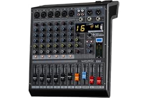 Weymic E-Series Professional Mixer for Recording DJ Stage Karaoke Music Application w/USB Drive for Computer Recording Input, XLR Microphone Jack, 48V Power for Professional (8-Channel) (6-Channel)