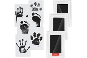 WHEELIO Baby Hand and Footprint Kit, Inkless Hand and Footprint kit with 3 Ink Pads and 6 Imprint Cards, Paw Print Kits for Dogs, Cat - Black