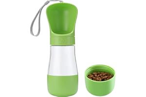 Avont Butelka na wodę dla psa, przenośny dozownik wody do chodzenia, z pojemnikiem na żywność 170 g, szczelny kubek z nawodnieniem dla zwierząt domowych, do wędrówek na świeżym powietrzu, podróży,