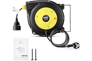 HIMIMI Enrollador de cable automático profesional 10 m + 3 m | Enrollador retráctil montado pared y techo | 1250 W ~ 2000 W | carretes de cable automática | Giratorio 180° | Para interiores y exteriores