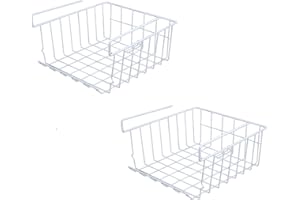 YUEMING 2 Piezas Cesta Colgante de Almacenaje, Estante Colgante Bajo Balda, Cesta Colgante de Alambre Metal, Organizador Cestas de Cocina Almacenamiento para Armario Oficina Despensa Baño 28x30x13cm