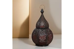 MARRAKESCH Farol portavelas Oriental de Metal - Candelabro para el jardín - Decorativo para la Mesa - Anaram Negro - transmite Buen Ambiente - Pasa un Buen rato en el jardín
