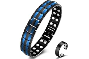 ‎VICMAG Vicmag Magnetarmband Herren Titanstahl-Magnetarmband Doppelreihige Ultra-Stärke-Magnete mit Einstellwerkzeug und Geschenkbox (Doppelte blaue Linie)