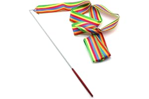 TRIMMING SHOP Rainbow Gymnastic Ribbon for Children Kids Dancing Streamers Dancer Wand Rhythmic Baton Twirling Wands on Sticks for Kids Artistic Dancing Training Party Favors with Ribbon Dancer Wand, 4 Metres,1pc