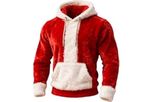 GENERIC Christmas Jumpers for Men Plush Stitching Men's Hoodies Patchwork Color Velvet Oversized Long Sleeve Pullover Loose Fit Hooded Sports Mens Sweatshirt