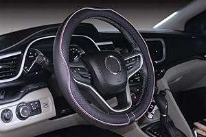 ISTN Cubierta de Volante de Cuero de Microfibra 38 cm para la mayoría de los Autos (Rosa Negro)