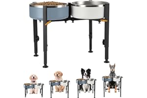 FUNVALLEY SURPERFECT Elevated Raised Dog Bowl Stand, 4 Adjustable Heights 5-11" Wide,Metal Elevated Dog Bowl,Food Water Bowls Holder Upgrade Metal Dog Feeder for Large Medium Small Dogs(excluding bowl,Double dog bowl)