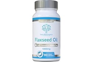 SWISS BIOENERGETICS Flaxseed Oil Capsules 1000mg – 90 Vegan Soft Gels - High in Omega 3, 6, 9 - Made with only Cold Pressed, Hexane Free Flax Seed - Manufactured in The UK