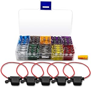 BeiLan Standard Car Blade Fuse Set, 100pcs Auto Car Micro Blade Fuses Replacement Kit (2A, 3A, 5A, 7.5A, 10A, 15A, 20A, 25A, 30A, 35A) and 5 Inline Fuse Holder 16AWG and 1 Blade Fuse Extrator