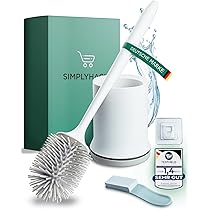 Hoomtaook Scopino per WC Silicone Supporto ad Asciugatura Rapida Spazzolone WC Silicone PP Supporto Resistente allo Sporco Materiale TPR Setola (Pavimentazione o Parete Adesiva Montata) Bianco & Nero
