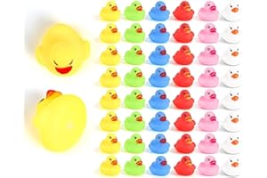 SULOLI Paperelle per Bagnetto,50 Pezzi Colorate Anatre di Gomma,Galleggiante e Squittio Anatra da Bagno,Ideale Giocattolo per Vasca da Bagno