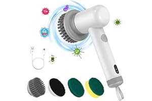 BCUTEU Power Spin Scrubber Cordless, Electric Spin Scrubber with 2 Speed, Handhold Electric Cleaning Brush Scrubber for Floor and Cars, Power Scrubber with 3 Replaceable Brush Heads for Kitchen,Bathroom