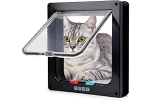 SEMINISMAR Katzenklappe Hundeklappe,Dünne Katzentür für Fenster,Katzenklappe Fenster,Haustiertüren und Schiebetür,Sicherheits-Haustiertür mit 4-Wege-Schloss,Hundetür Katzentür Haustierklappe,Schwarz,S