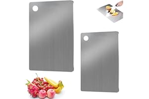 MATSIZEN 2 tablas de cortar de titanio, acero inoxidable, titanio, doble cara, para cocina, exterior, camping (30 x 20 cm + 24 x 15 cm)