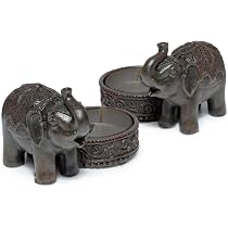 2x Duftkerzenhalter Aus Polyresin - Elefanten-Design Für Teelichter & Votive