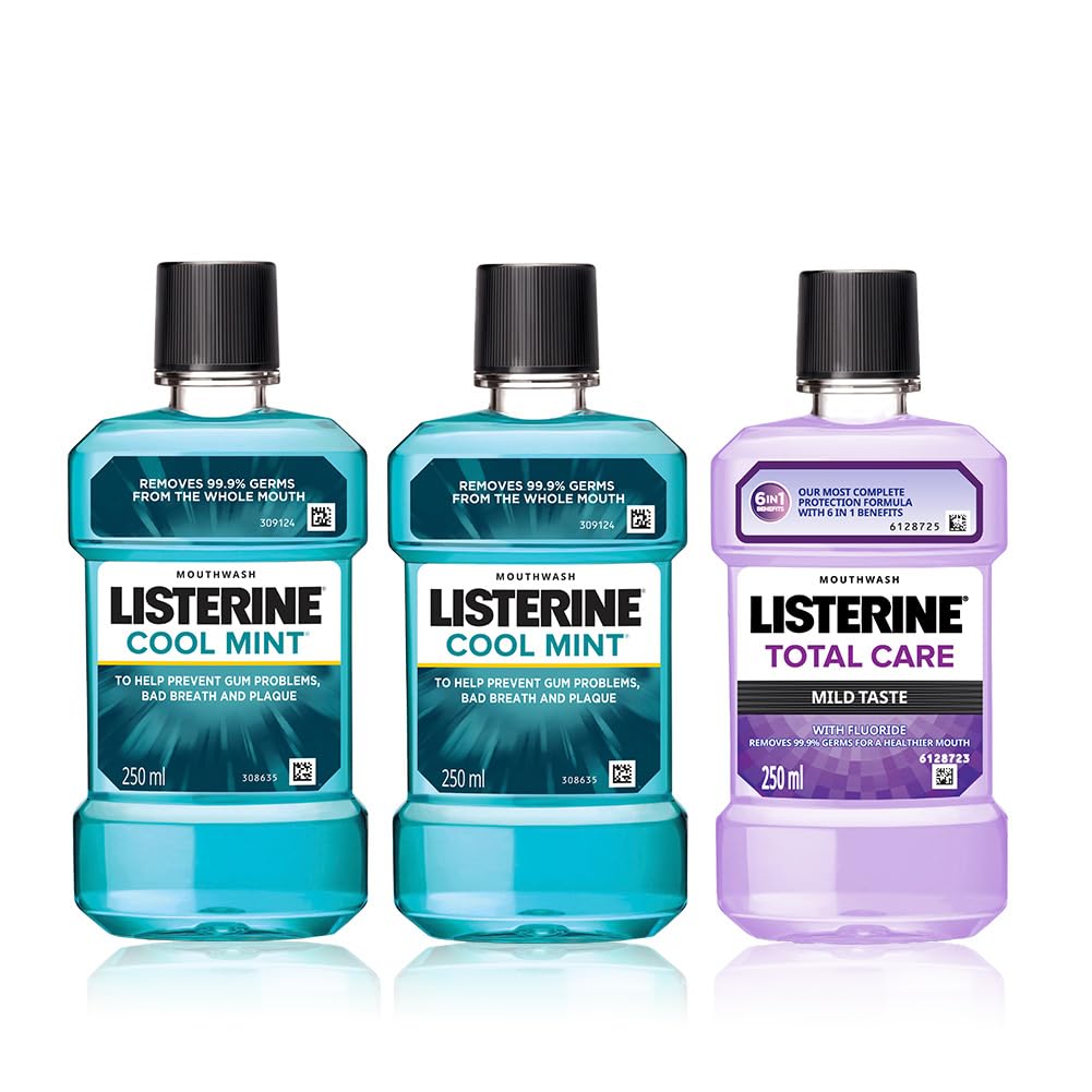 Listerine Cool Mint Mouthwash - 250ml (Pack of 2) with Total Care Mild Taste 250ml (Free)