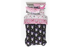 Franco Sanrio Kuromi & My Melody Bedding 5 Piece Super Soft Cozy Reversible Comforter and Sheet Set with Sham, Twin, (Officially Licensed Product)