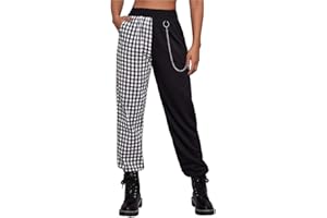 ORANDESIGNE Pantalon Cargo Femme Taille Haute Style Hip Hop Streetwear Baggy Pantalon Droit Punk Rock Pantalon a Chaine de Danse Sportive Travail Jogging