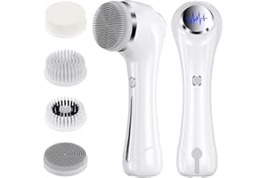 Rkdely Spazzola Pulizia Viso, 3-In-1 Massaggiatore Viso con EMS e riscaldamento, Spazzola Viso Elettrica con 4 Testine Intercambiabili per Pulizia Profonda, Per Detergere In Profondità