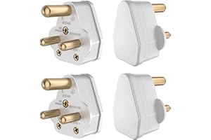 HITRENDS Round 3 Pin Plugs - 4 Piece Set, Mains Plug Adaptor for Home & Stage Lights (White)