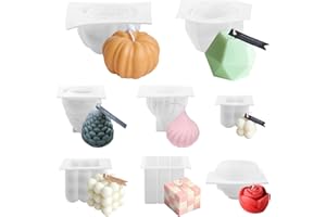 FINEASY 8 Piezas 3D Moldes de Silicona para Velas, Moldes para Velas Artesanales, 3D Moldes para Moldear Velas para Decoración del Hogar, Hacer Perfumada Velas, Manualidades, Jabón