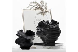 ‎SUKIYPO Keramik Vase, SUKIYPO 2er Set Schwarz Moderne Vasen für Nordisches, Vasen Deko, ästhetische Boho Blumenvase für Zuhause, Wohnzimmer, Büro, Bauernhaus, Couchtisch Dekoration