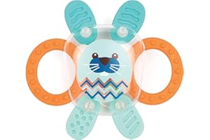 Ludi - Hochet Lapin - Jeux d'éveil pour bébé - Dès 3 mois Orange/Bleu/Transparent