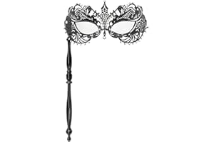 Thmyo Laser Cut Metal Venetian Halloween Mardi Gras Party Mask with Holding Stick, Venetian Carnival Metal Rhinestone Masquerade Mask for Women