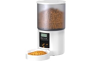 POOEKEN Comedero automático para Gatos: 6 l, con Programa de alimentación, Temporizador, Llamada de 10 Segundos, comedero con comedero automático, dispensador de Alimentos Secos, dispensador automático
