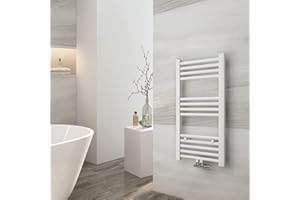 EMKE Badheizkörper Gerade 750x400 mm - Handtuchheizkörper mit Mittelanschluss, Effizienter Handtuchwärmer Handtuchtrockner Heizkörper für Bad, Weiß, 244W