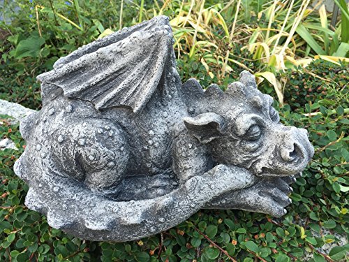 Steinfigur Gartenfigur Drache Flugdrache Gargoyle Garten Teich Deko L32cm 6,9kg - 5