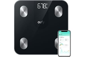 eufy Smart Scale A1 with Bluetooth, Body Fat Scale, Wireless Digital Bathroom Scale, 12 Measurements, Weight/Body Fat/BMI, Fitness Body Composition Analysis, Black, lbs/kg.