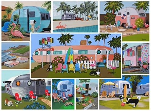 Vintage Retro Trailers Jigsaw Puzzle - 1000 Piece - Bright, Cheerful , Fun Puzzle for Kids & Adults featuring Campers & Travel Trailers by Hennessy Puzzles - Original Hand-Painted Artwork - Limited quantity